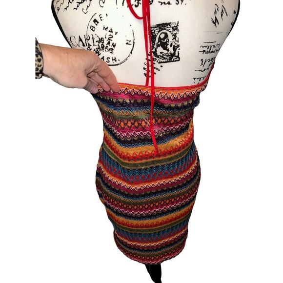 Shein Curve Vcay Halter Rainbow Woven Summer Dress Woman's Size 0XL - Picture 5 of 10